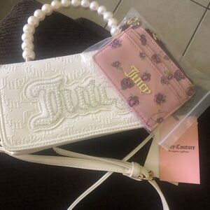 Juicy Couture White Pearl-Handle Crossbody with Pink Floral wallet